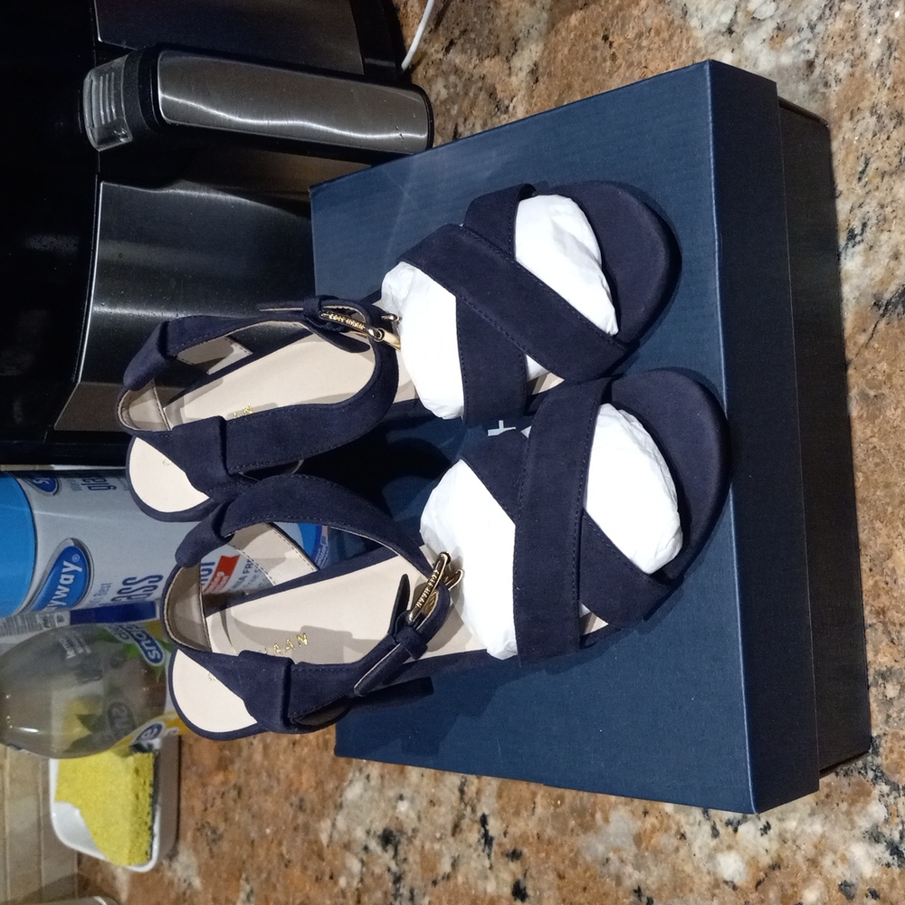 Cole Haan Navy Blue Suede Cross-Strap Sandals